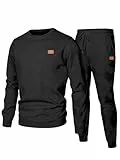 JMIERR Herren Jogginganzug Set 2-Teiliger Sweatshirt Trainingsanzug Casual Sportanzug Herren Sweatshirts und Jogginghose Tracksuit sets mit Strukturmuster,Schwarz L