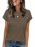 Cuptacc Tops Für Damen Casual Tshirt Damen Sommer Leicht Oberteil Einfarbig Tops Elastisch Shirt Kaffee-grau M 38-40