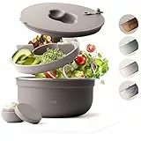 MAMEIDO Salatbox to go 1,5 l, Bowl Lunchbox Erwachsene aus Edelstahl, Bento Box BPA-frei mit Fächern & auslaufsicherem Dressingbehälter, Essensbox Meal Prep (Taupe Grey)
