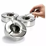 com-four® 3X Aschenbecher aus Edelstahl - Windaschenbecher mit abnehmbarem Deckel zum Schutz vor Flugasche - Ø 11 cm (003 Stück - Edelstahl)