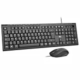 Rii Kabelgebundenes Tastatur-Maus-Set, PC Tastatur mit Kabel, Spritzwassergeschützt, Ergonomisch, USB-Anschluss, PC/Laptop, Windows/macOS, Büro/Schule - Deutsches QWERTZ Layout, Schwarz