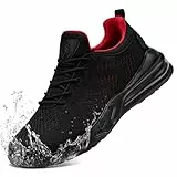 LARNMERN Wasserdicht Schuhe Laufschuhe Herren Sportschuhe Kochschuhe rutschfeste Turnschuhe Fashion Outdoor Casual Schuhe Fitness(Schwarz Rot,43 EU)