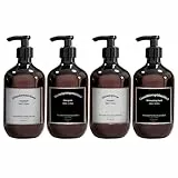 seifenspend Kunststoff, 4er Set Seifenspender 300ml mit Etiketten, pumpflaschen Set Badezimmer, Shampoo Flasche (300ml Braun)