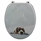 MSV WC Sitz Toilettendeckel MDF Holzkern „Doggy“ Scharniere aus Edelstahl