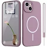 HGH Magnetisch Hülle für iPhone 15 6,1 Zoll Kompatibel mit Magsafe [Matt Einfarbig], Upgraded Kameraschutz Seidenweich Berührung Anti-Fingerabdruck Hülle für iPhone 15 Case, Lila