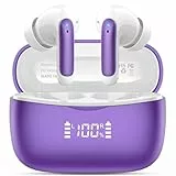 Bluetooth Kopfhörer, HiFi Stereo Kopfhörer Kabellos Bluetooth 5.3 mit 4 ENC Noise Cancelling Mic,56H Kabellose Kopfhörer mit LED-Anzeige, IPX7 Wasserdicht Ohrhörer für Sport und Studium, USB-C, Lila