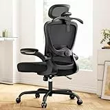 Marsail ergonomischer Bürostuhl mit 3D-Kopfstütze & 3D-Lendenstütze, Schreibtischstuhl ergonomisch mit Flip-Up Armlehnen, 90°–120° Kippverriegelung und dickem Sitzkissen, bis 136 kg belastbar