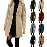 EMATOP Damen Casual Business Wollmantel Lang Warm Trenchcoat Zweireiher Knopf Jacke Winddichte Outdoor Wintermantel Elegante Einfarbig Blazerjacke mit Taschen Winterjacke Baumwolle Mantel