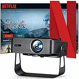 VGKE Mini Beamer, Netflix Offiziell/KI-Autofokus/Ultradünnes Design / 35dB Geräuscharm, 26000 Lumen 1080p Full HD und 4K-Unterstützung WiFi6 Bluetooth Video Projektor für Heimkino/Outdoor/Handy