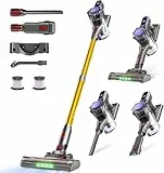MONSGA Akku Staubsauger,45000Pa/50Mins Staubsauger Kabellos mit Display/Anti-Tangle-Bürste,Selbststehend,Wandladestation,8-Schicht-Filtration,Bürstenloser Motor,für Hartböden Teppiche Tierhaare Auto
