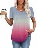 MOLERANI T-Shirts für Damen Kurzarm Oberteile Soft T-Shirt mit Rundhalsausschnitt Loose Casual Sommer Tops Gradient Grau Rosa XL