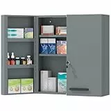 kleankin Medizinschrank, abschließbarer Medikamentenschrank mit 2 Türen und 6 Regalen, Erste-Hilfe-Schrank für Küche, Flur, Wohnzimmer, Stahl, 55 x 18 x 60 cm, Kohlegrau