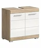 xonox.home - Waschbeckenunterschrank Lambada 60x56x34 cm in Sonoma Eiche hell und weiß Hochglanz - Unterschrank Badmöbel Badezimmerschrank - hochwertig verarbeitet stilvolles Ambiente