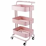 MHBGX Multifunktionale Tragbare Handwagen, Wagen Familienschlafzimmer 3-Stufige Bremsrollengriffe Plus Dick Leicht Zu Bewegen, 4 Farben, 2 Größen, Küche,Rosa,45X35X87Cm