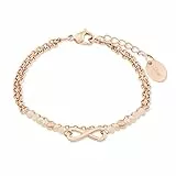 s.Oliver Armband für Damen mit Infinity Anhänger, Glas / Edelstahl, IP Rose, Länge: 16-20 cm