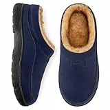 HomeTop Herren Mokassin Hausschuhe Weiche Warme Rutschfeste Memory Schaumstoff Innen Pantoffeln mit flauschigem Futter Marineblau,44-45 EU