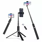 ATUMTEK 174CM Selfie-Stick Stativ Ausziehbares All-in-One-Handystativ aus Aluminium mit Bluetooth Fernbedienung um 360° Drehbar für iPhone 15 Pro Max/15/14/13/12/XS Max/X Samsung Smartphones,Schwarz