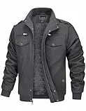 MAGCOMSEN Herren Winterjacke Fleecejacke Männer Arbeitsjacke Baumwolle Dick Jacke Stehkragen Jacket Winter Grau XL