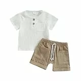 Himllauen Baby Jungen Kleidung T-Shirt + Shorts Zweiteiler Musselin Baby Kleidung Sommer Neugeborene 0-3 Jahre Kinder Kleidung (Weiß Braun, 6-12 Months)