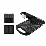 Cecotec Sandwichmaker Rock´nToast Family 3in1. Für 4 Sandwiches in Edelstahlausführung, 1500 W Leistung, mit 3 antihaftbeschichteten und austauschbaren Platten.