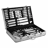RAXCO 27-teiliges BBQ Grillbesteck Set, Edelstahl Grillzubehör mit Aluminium Koffer, Grillwerkzeug Set mit Wender, Bürsten, Spieße und Gewürzbehälter