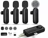 Bayanbulu Kabellose Lavaliermikrofone, 3-in-1-Universalempfänger für Android iPhone iPad Laptop & Kamera, kabelloses Mini-Mikrofon für Videoaufnahmen, Vlog, YouTube, TikTok (4 Mikrofone)