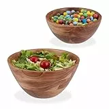 Relaxdays Salatschüssel, 2er Set, Akazienholz, Ø 19 & 25 cm, runde Servierschüsseln für Salat, Snacks, Obstschale, braun