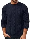 PJ PAUL JONES Herren Pullover mit Rundhalsausschnitt Zopfmuster Slim Fit Strickpullover mit Langarm XXL Marineblau