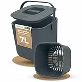 YourCasa Biomülleimer Küche 7L - Komposteimer mit herausnehmbarem Sieb & Deckel - geruchsdicht, spülmaschinenfest & ohne Biomülltüten - Bio Mülleimer für selteneres Entleeren (Anthrazit)