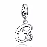LaMenars Alphabet-Anhänger aus 925er-Sterlingsilber, Charm Bead mit A-Z-Anhänger mit kubischem Zirkonia, kompatibel mit Pandora- und Europäischen Armband, Halsketten für Damen (Letter C)