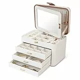 KAMIER Schmuckkästchen für Damen, große Schmuckschatulle mit 4 Ebenen, Schmuckbox mit Spiegel und Schloss, Griff Schmuckkästchen für Ringe, Ohrringe, Halsketten, Armbänder