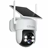 CZEview 4K 8MP Überwachungskamera Aussen Akku Solar, 100% Kabellos, 360° Outdoor Kamera Überwachung, Farb-Nachtsicht, Intelligente Erkennung, 2.4GHz WLAN, IP65 (4K 8MP Weiß und Schwarz)