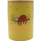 Dekohelden24 Stilvolle Keramik Aufbewahrungsdose/Kaffeedose/Frischhaltedose/Gebäckdose Hüftgold. Motiv: Faultier. Größe: H/Ø 15,6 x 11 cm.