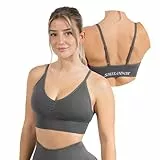 SMILODOX Sport BH Damen Maria - Solid Scrunch Push Up BH, Shaped Fit, Fester Halt, Blickdicht Bustier, verstellbare Träger, V-Ausschnitt BH ohne Bügel, Yoga, Fitness & Alltag, hoher