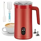 Ovetedot Milchaufschäumer, 400 ml Milchaufschäumer Elektrischer 4-in-1 für Heißen und Kalten Milchschaum, Automatische Abschaltung Kaffee Aufschäumer für Latte, Macchiato, Cappuccino(Rot)