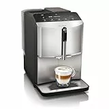 Siemens Kaffeevollautomat EQ300, farbiges LCD-Display, Milchaufschäumdüse für Cappuccino, Latte Crema, 5 Kaffee- und Milchgetränke auf Knopfdruck, entnehmbare Brüheinheit, Silber, TF303E07