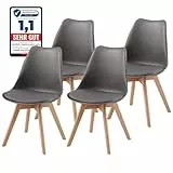 ALBATROS Esszimmerstühle 4er Set AARHUS, Grau - Beine aus Buche Massiv-Holz, Skandinavisches Retro-Design, bequemer Schalenstuhl - Eleganter Küchenstuhl, Stuhl Esszimmer für Esstisch