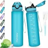 AOHAN Trinkflasche 1L mit auslaufsicherem Klappdeckel, BPA freie Sport Trinkflasche mit Stroh, Wasserflasche Geschirrspüler sichere Wasserflasche ungiftiger Wasserkrug mit Tragegurt
