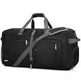 WANDF Reisetasche 65L mit Schuhfach Faltbare Weekender-Reisetasche Handgepäck für Männer Frauen (Schwarz)
