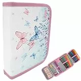 itenga Schüler-Etui 28 teilig gefüllt 1-Zipper Federmäppchen für Jungen und Mädchen (Schmetterling Elara)