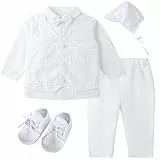 Booulfi Taufanzug Junge Baby Taufkleid Taufanzug Junge Anzug Baby Jungen Bekleidungs Taufe Geschenk Gentleman Set mit weißen Hemden Weste Hosen Schuhe Kappe 0-3 Monate