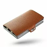 I-CLIP Original Herren Geldbörse – Slim Wallet mit Geldklammer – Mini-Portemonnaie mit Platz für bis zu 12 Karten – Ultraleicht mit nur 22g – Genarbtes Echtleder, Braun – Silberner Rahmen
