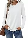 Cuptacc T Shirt Damen Langarm Oversized Herbst Winter Rundhals Longsleeve Oberteil Locker Elegant Einfarbig Langarm T Shirt Damen Weiß L Groß