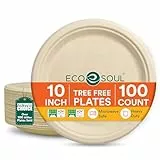 ECO SOUL 25 Cm (10 Zoll) Kompostierbare Teller (100 Stück) | 100% Biologisch Abbaubar | Einweg & Umweltfreundlich | Robuste Teller aus Zuckerrohr | Ideal für Vorspeisen, Snacks & To-go