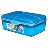 Sistema Slimline Quaddie Brotdose Kinder mit Fächern | 1,5 l | stapelbare und luftdichte Lunchbox mit Deckel | BPA-frei | blaugrün