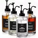 4er Set Sirup Spender für Kaffee Sirup - Glas Glasflaschen mit Pumpe & 24 schwarzen Etiketten (Deutsch) - Sirupspender für Kaffee Bar Zubehör - 500ml Kaffeesirup Spender Set-Black