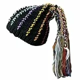 Kapmore Geflochtene Mütze mit abnehmbaren Dreadlocks, waschbar, Hip-Hop, gehäkelt, modisch, lässig, gestrickt, schwarz, Schwarz , One size