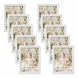 WOLTU Bilderrahmen 13x18cm 10er Set Fotorahmen Holzrahmen mit Passepartout, zum vertikalen oder horizontalen Aufhängen/Aufstellen, Posterrahmen Collage Wanddeko, Weiß