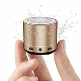 buwy Mini Bluetooth Lautsprecher (83g), Musikbox Bluetooth 5.4 mit RGB Lichter, HD-Sound & Starke Bass, Tragbarer kabelloser Outdoor Mini Lautsprecher, kompaktes Design für Reise/Outdoor/Garten, Gold