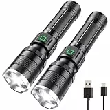 GEARLITE Taschenlampe LED Aufladbar, 10000 Lumen LED Taschenlampe Extrem Hell mit 3 Modi, IP65 Wasserdichte Handlampe Zoomable für Camping, Wandern, Outdoor, Notfall (2)